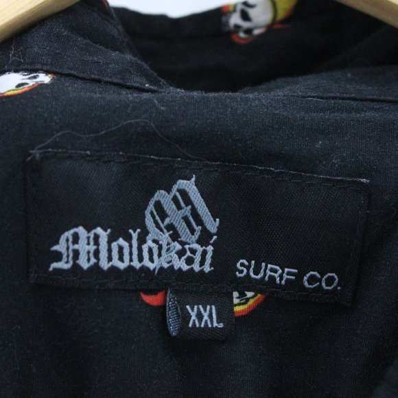Vintage Molokai Shirt Men Black Button Down Skull Fire Graphic Collared Size 2XL - Picture 5 of 8